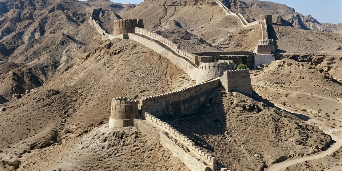 The snaking limestone fortifications and ramparts of Rani Kot Fort