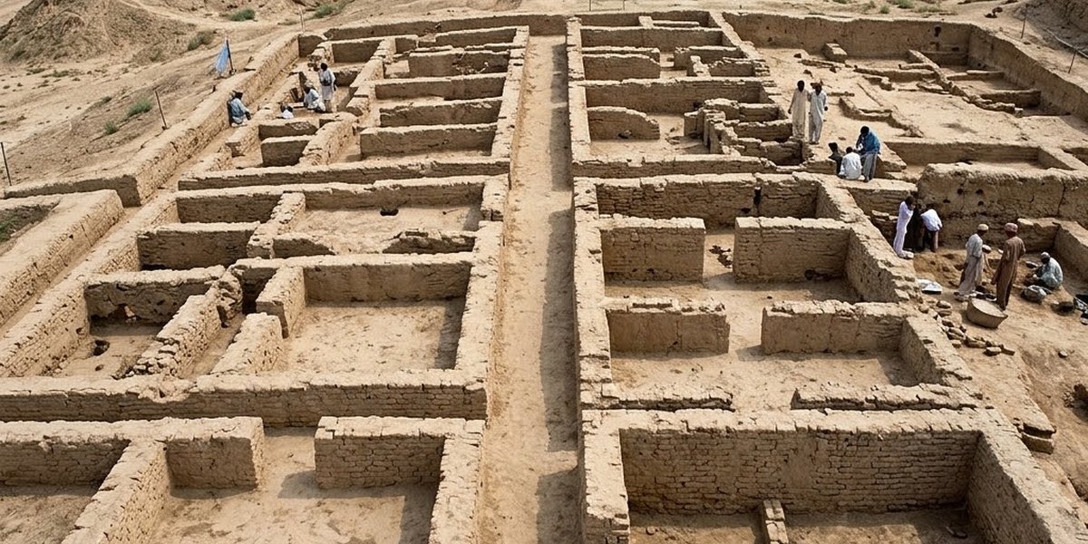 Aerial layout of pre-Harappan street foundations at Rehman Dheri