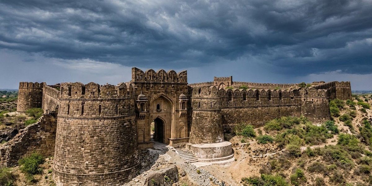 Sandstone Sohail Gate and massive defensive bastions of Rohtas Fort